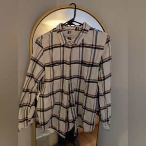 Carly Jean Los Angeles Plaid Button Down Shirt - XL - white - Organic Cotton